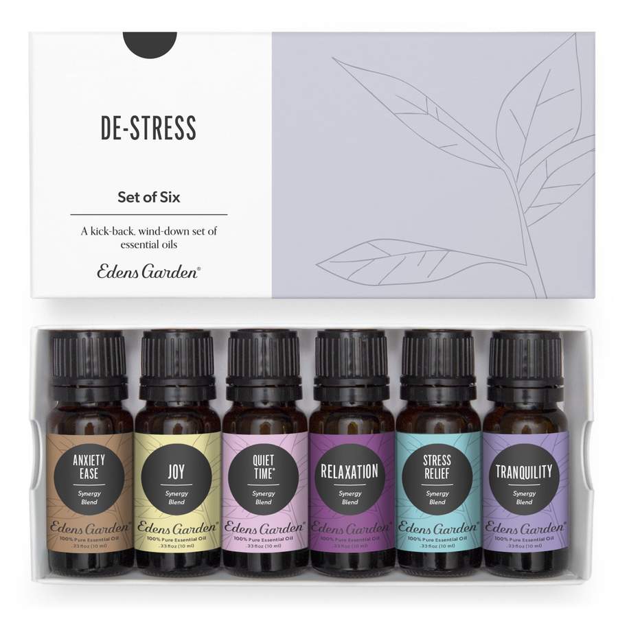 Set of six 10ml essential oils for stress and relaxation by Edens Garden